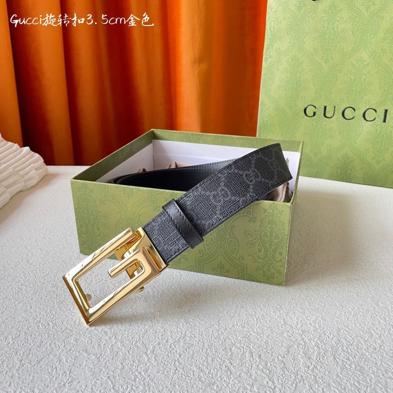 Gucci 新品一面經典印花另一面進口原廠小牛皮搭配可旋轉精品銅扣雙面