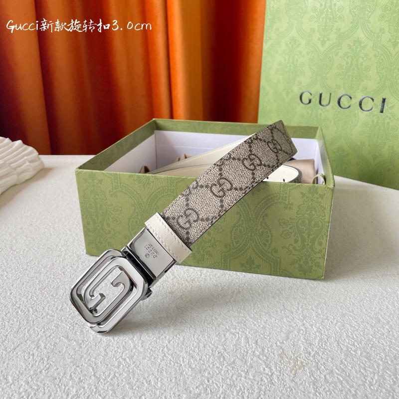 Gucci 新品一面經典印花另一面進口原廠小牛皮搭配可旋轉精品銅扣雙面