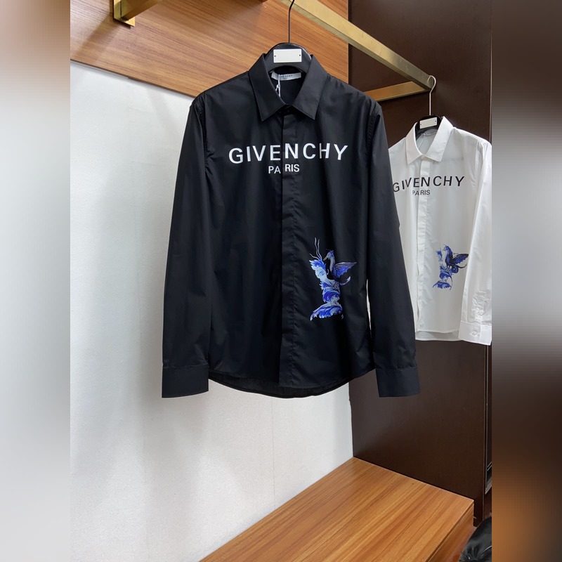 Givenchy/紀梵希23春夏藍鳥印花字母logo休閑男士襯衫長袖襯衣女