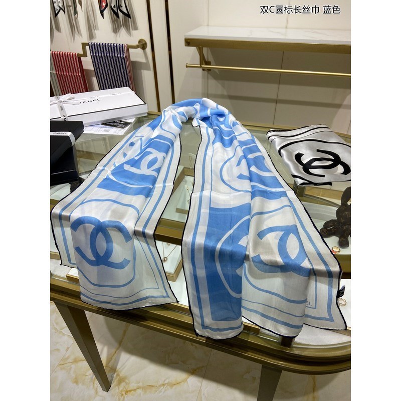 CHANEL 雙C圓标長絲巾 100%頂級桑蠶絲