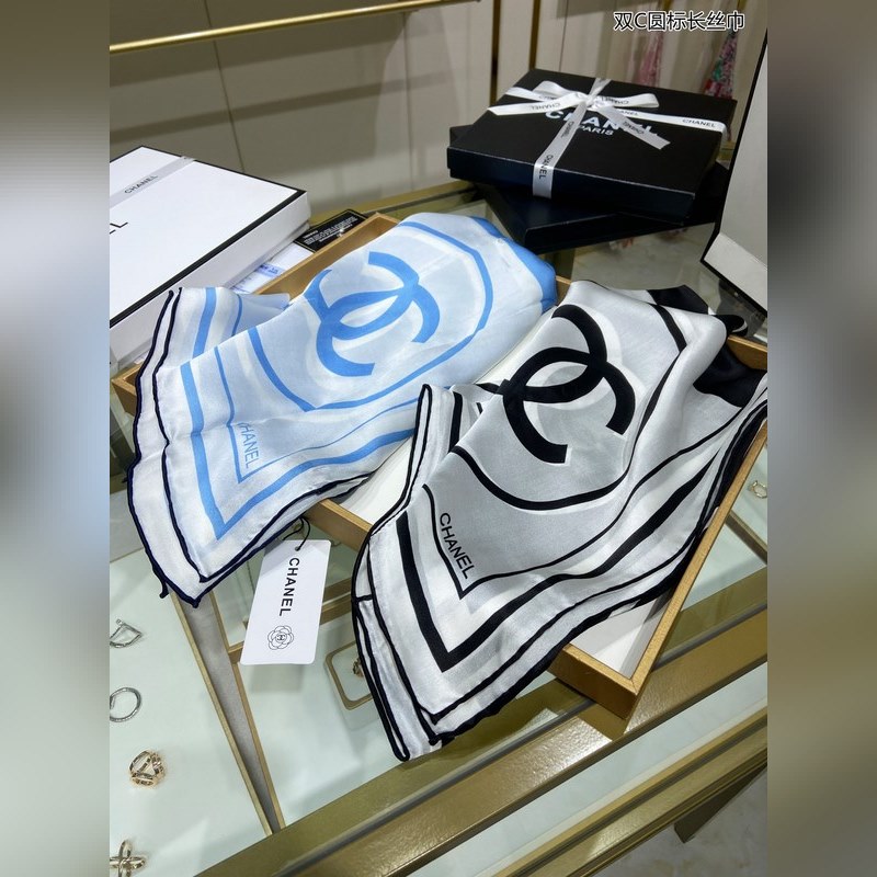 CHANEL 雙C圓标長絲巾 100%頂級桑蠶絲