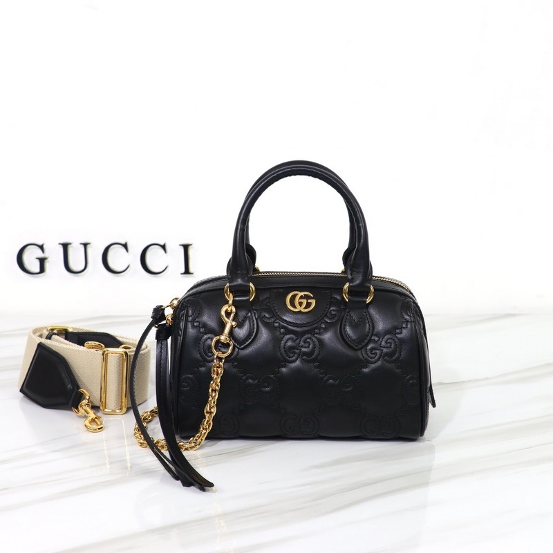 GUCCI 雙G标手拎包斜挎包 雙肩帶 款號:702251黑皮繡花