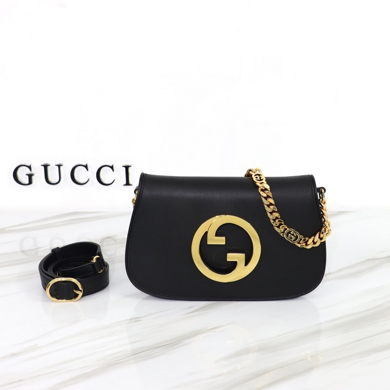 GUCCI 圓形雙G标 斜挎小包雙肩帶 款號:699268黑皮