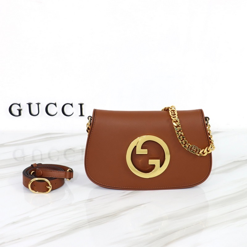 GUCCI 圓形雙G标 斜挎小包雙肩帶 款號:699268棕皮
