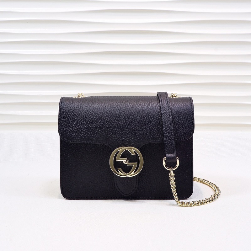 GUCCI 圓形雙G标 斜挎小包 款號:510304黑皮